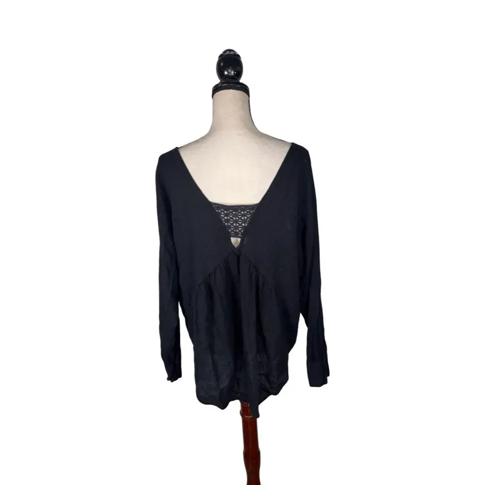 Free People Just Cruisin Crochet Linen Blend Black Top    Size: S
